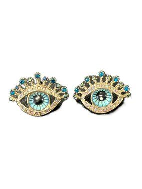 Gold Rhinestone Evil Eye Stud Earrings Nazar Mystic Statement Boho